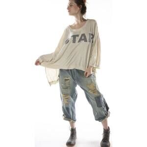 Magnolia Pearl Hi Lo Francis Bold Star Shirt Ivory O/S